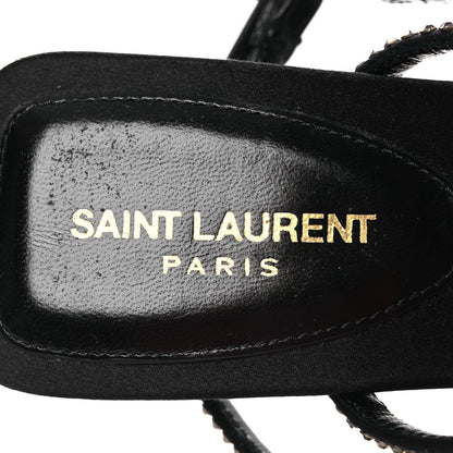 Saint Laurent Crepe Satin Strass Baliqua 55 Ankle Strap Sandals 36.5 Black Greige 9 of 11