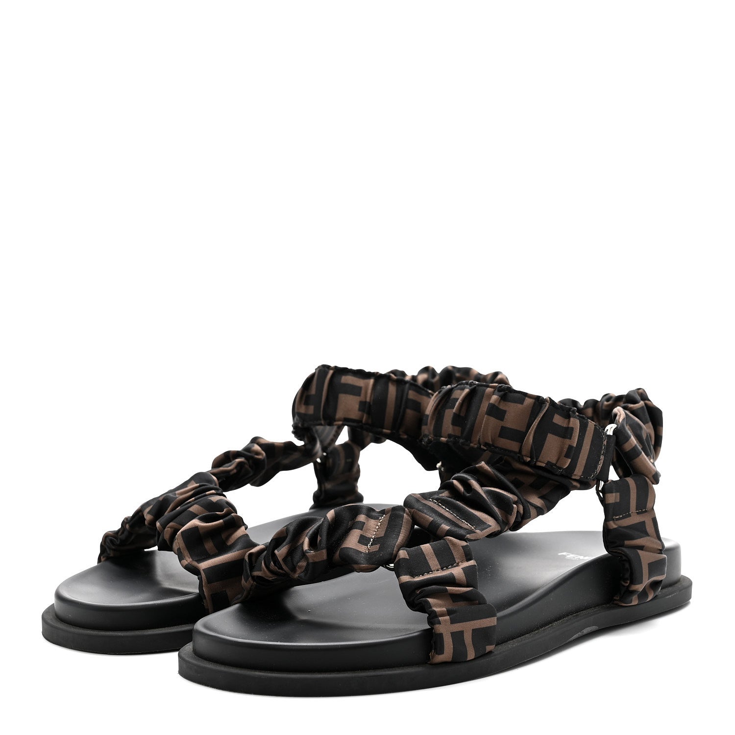 Fendi Satin FF Ruched Sandals 40 Tobacco Black 4 of 9