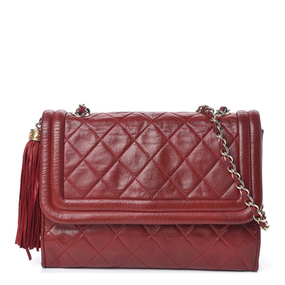 Chanel Lambskin Quilted Tassel Shoulder Flap Bag Red 1 of 19