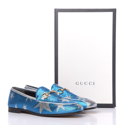 Gucci Lurex Calfskin Starry Sky Womens Jordaan Loafers 38 Bluette Silver 10 of 10