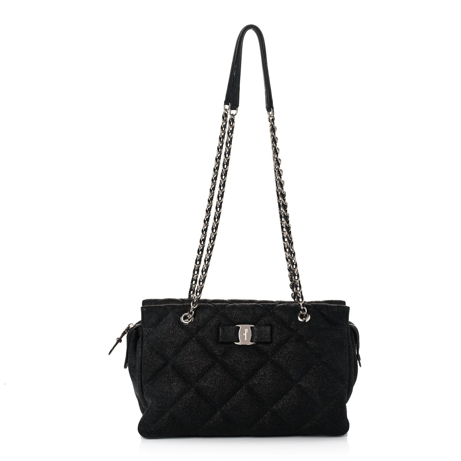 Salvatore Ferragamo Canvas Melike Vara Bow Chain Tote Black 1 of 10