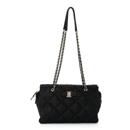 Salvatore Ferragamo Canvas Melike Vara Bow Chain Tote Black 1 of 10