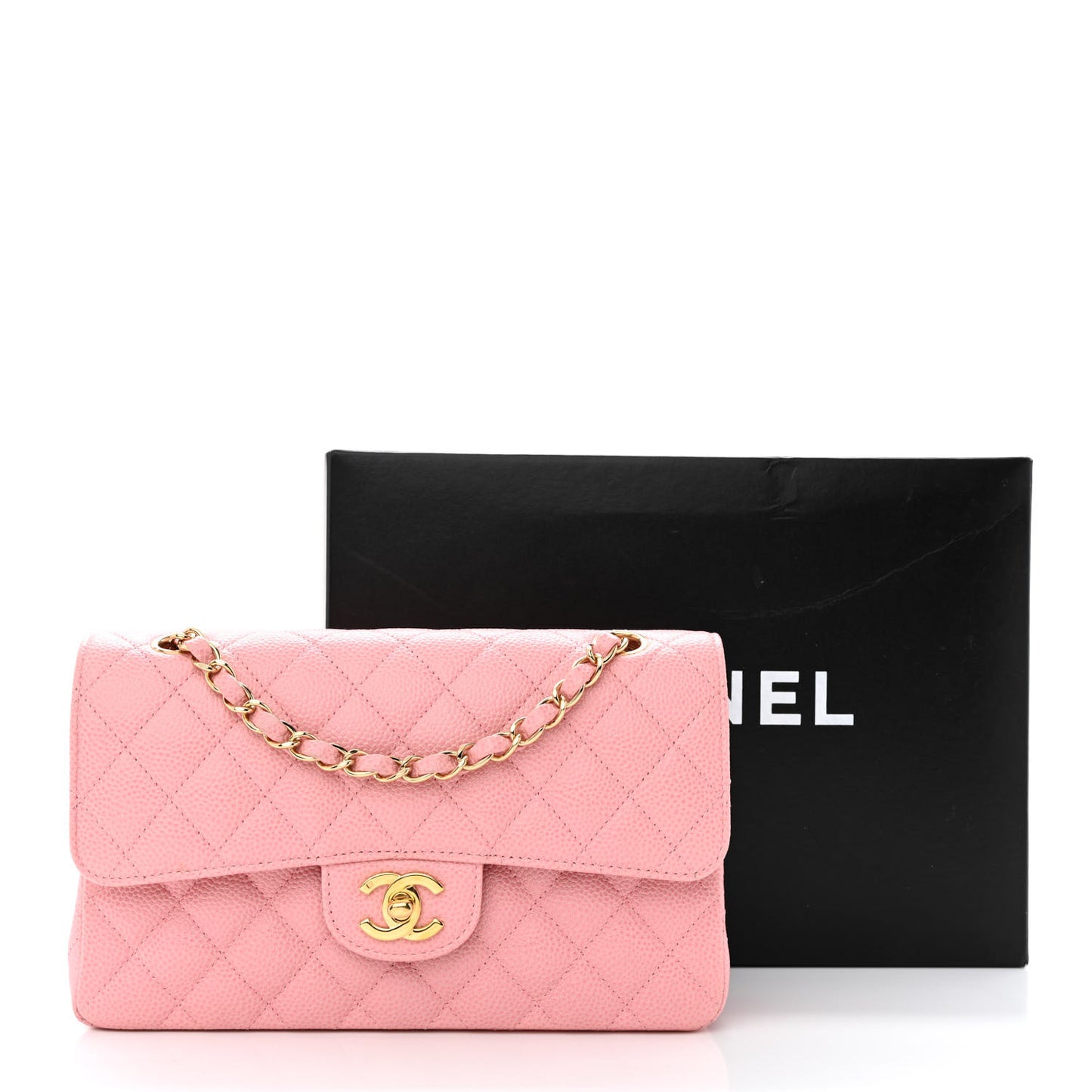 Caviar Quilted Small Double Flap Pink