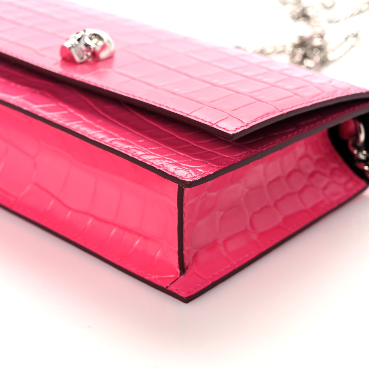 Calfskin Crocodile Embossed Skull Mini Crossbody Bag Pink