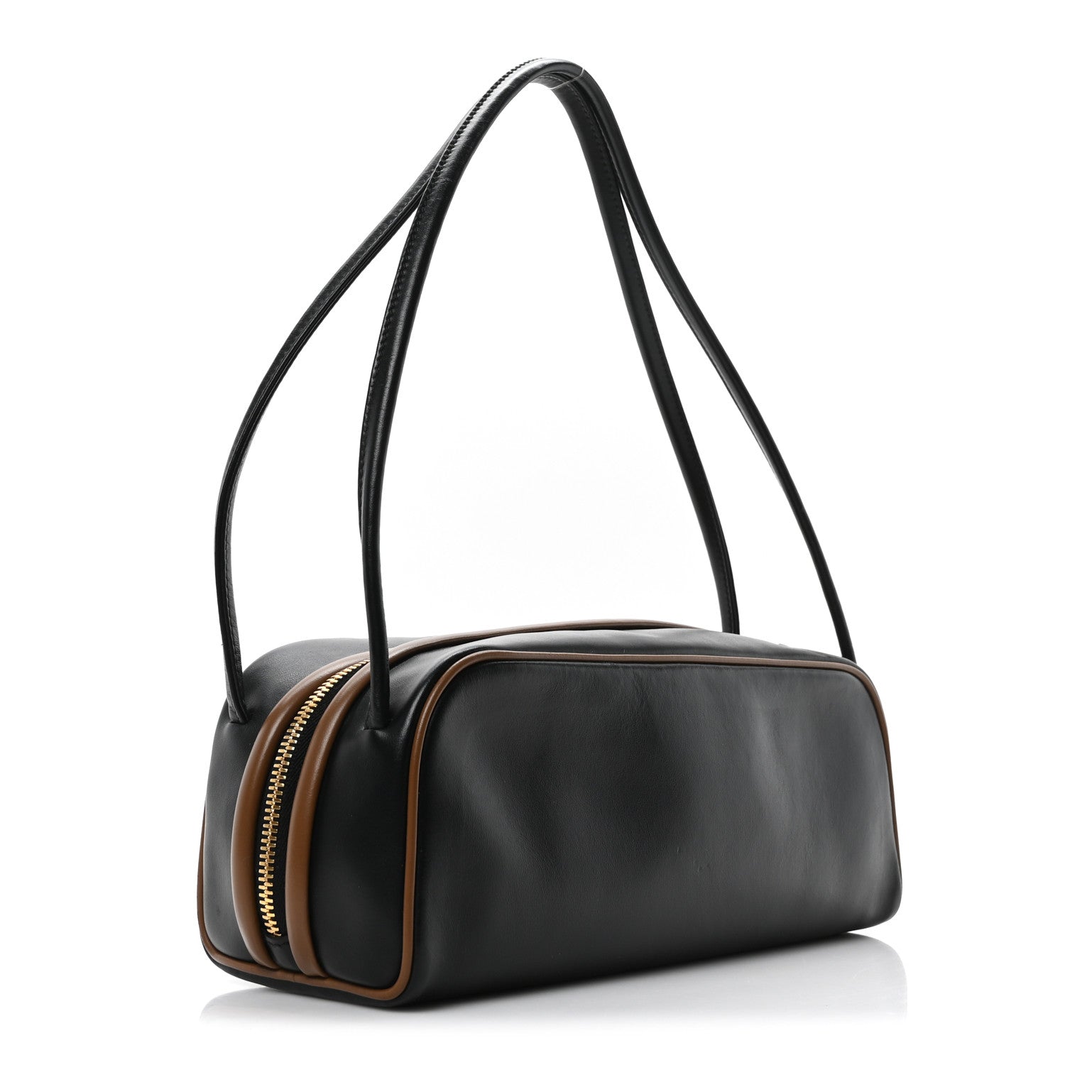 Prada Soft Calfskin Swing Shoulder Bag Black Hazelnut 1756843