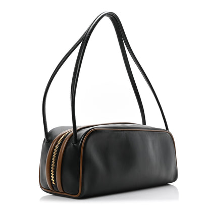 Prada Soft Calfskin Swing Shoulder Bag Black Hazelnut 3 of 10