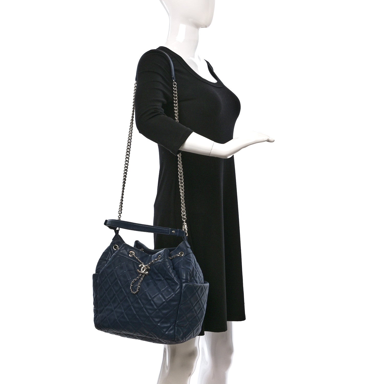 Chanel Lambskin Quilted CC Chain Drawstring Tote Blue 2 of 19
