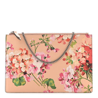 Gucci Shangai Calfskin Blooms Print Chain Pouch Pink Apricot Multicolor 1 of 10