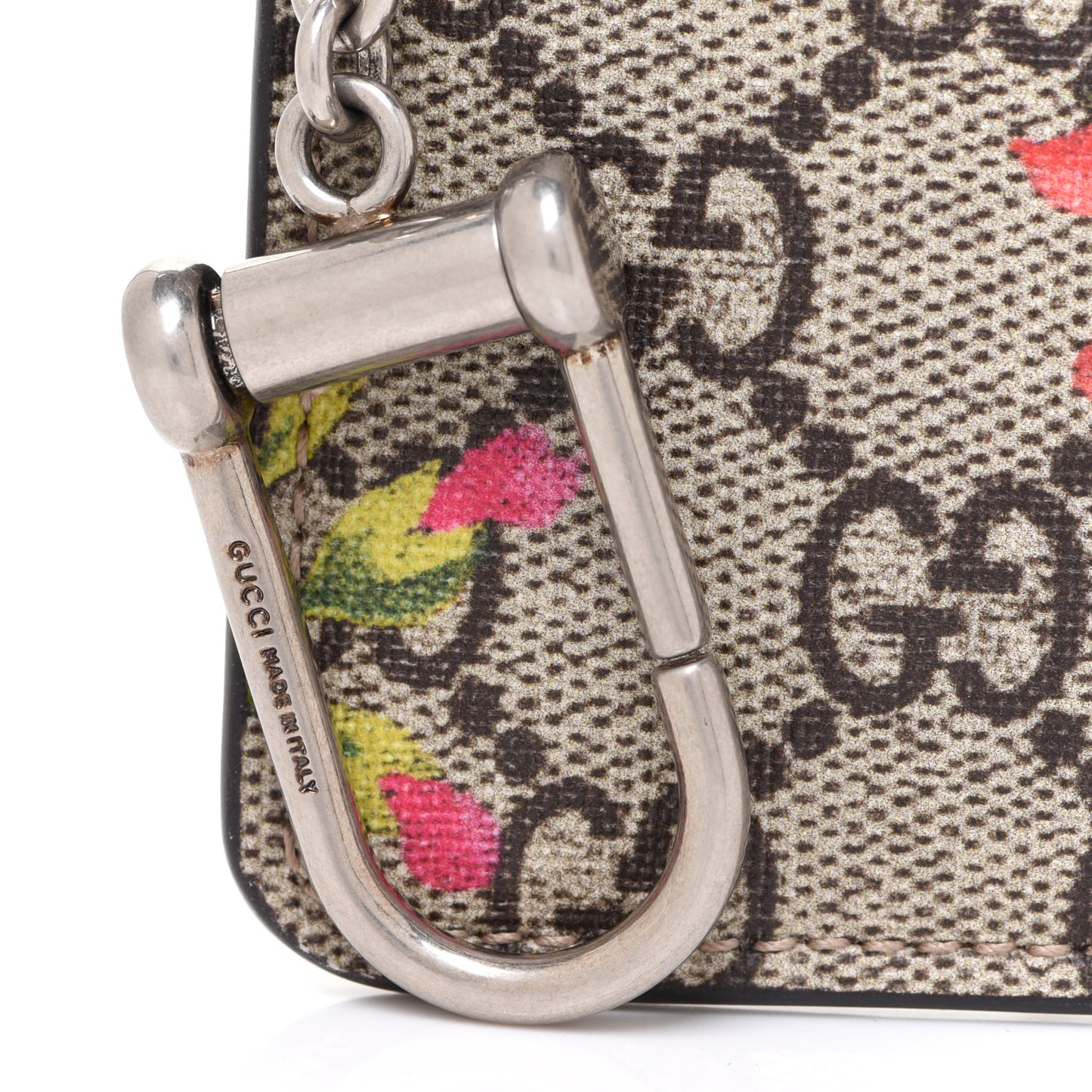 GG Supreme Monogram Blooms Key Ring Coin Case Beige Multicolor Dry Rose