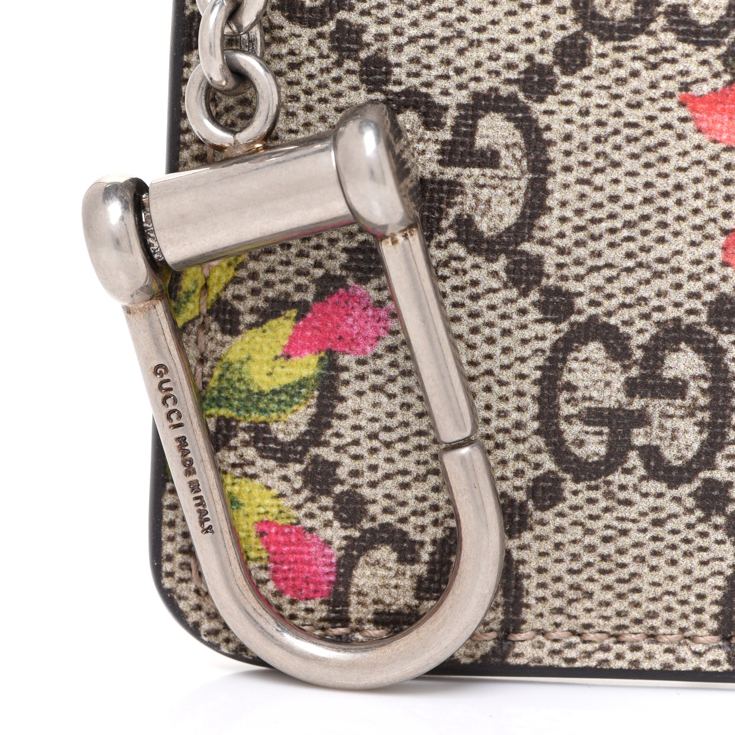 Gucci GG Supreme Monogram Blooms Key Ring Coin Case Beige Multicolor Dry Rose 7 of 11