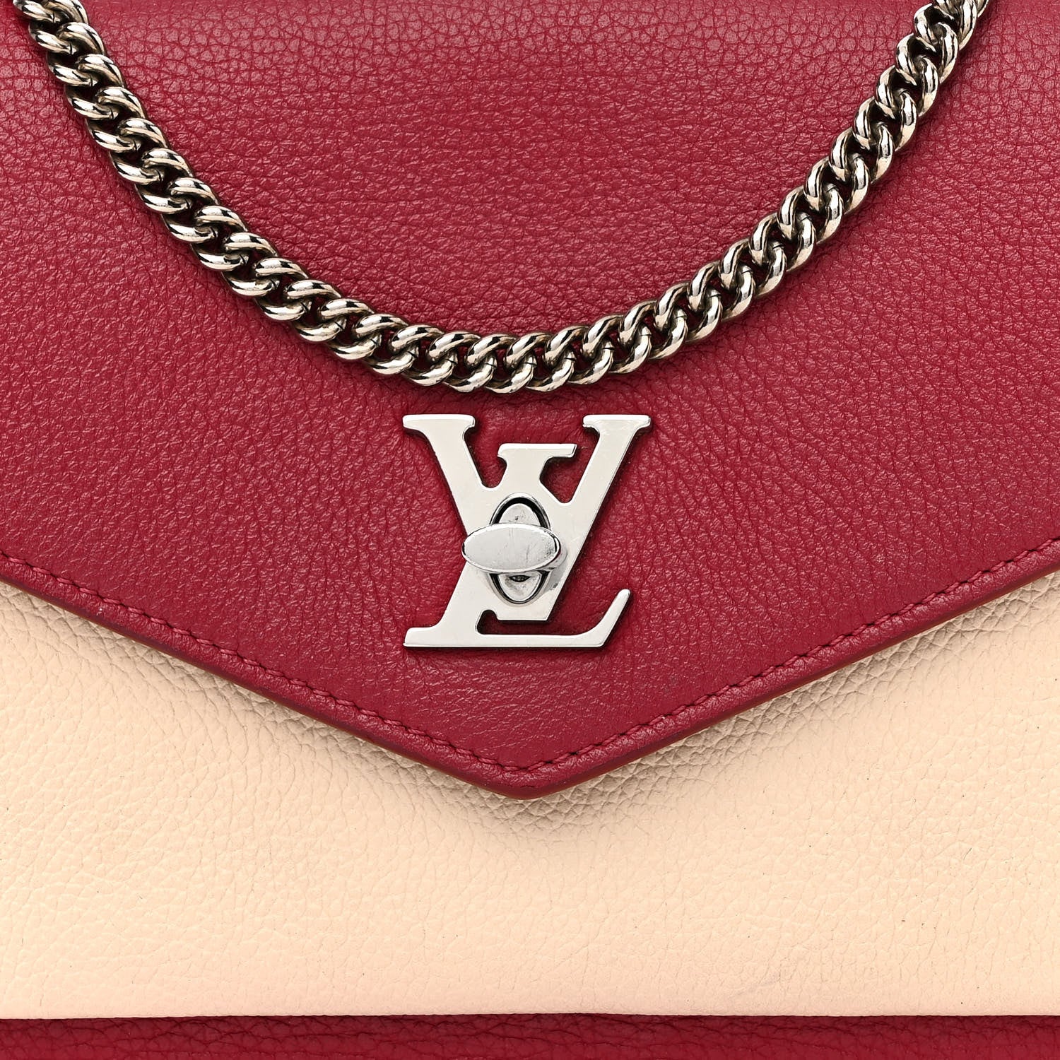 Louis Vuitton Calfskin My Lockme Chain Pochette Lie De Vin Etain Creme 7 of 13