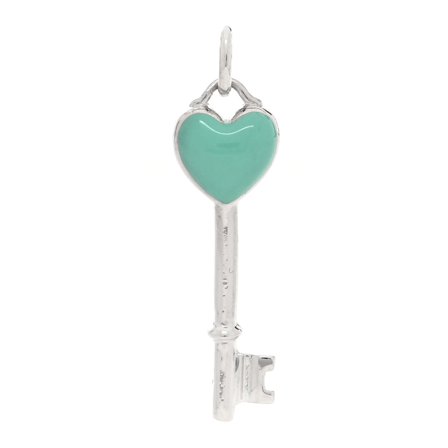 Tiffany Sterling Silver Enamel Heart Key Pendant Blue 1 of 3