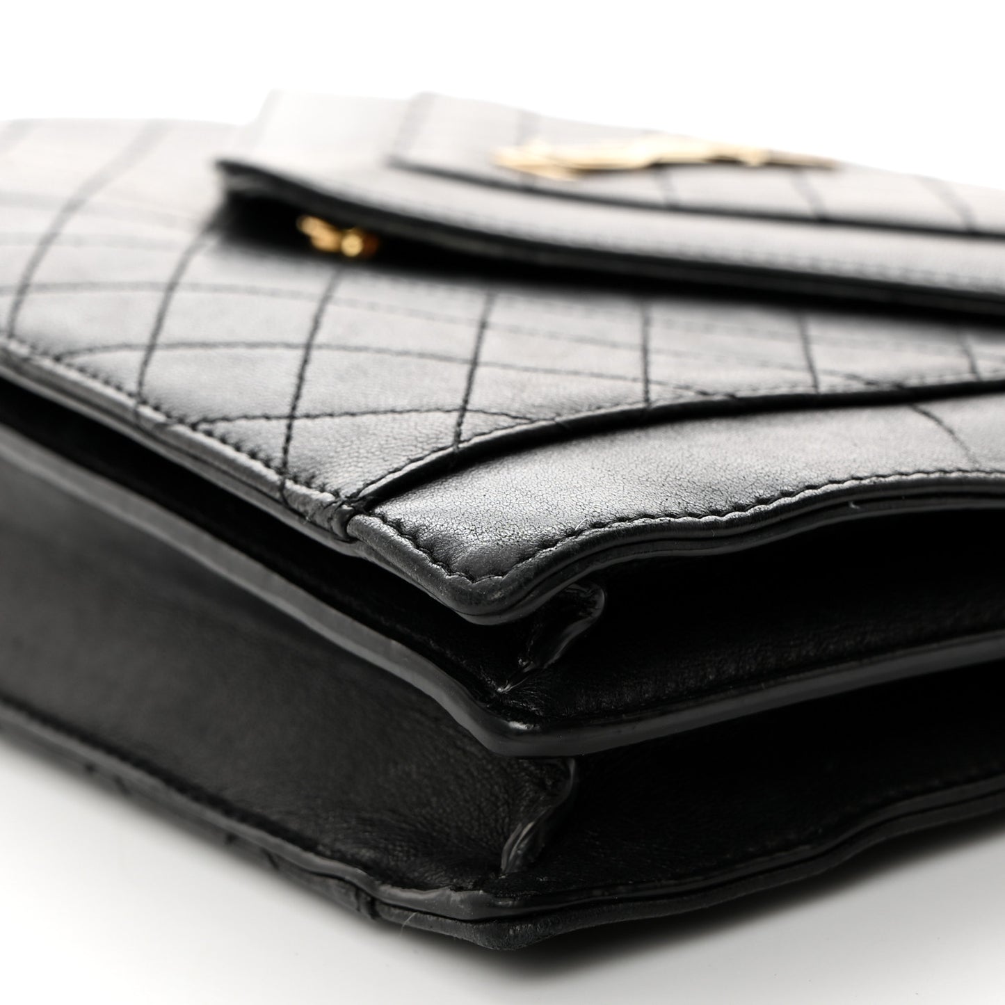 Calfskin Quilted Lacquered Gaby Satchel Black