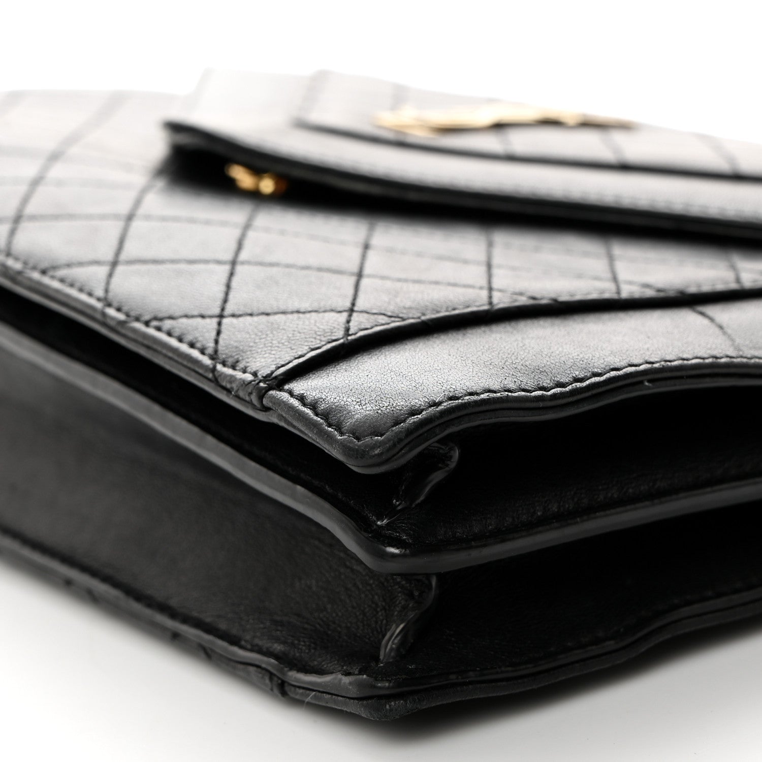 Saint Laurent Calfskin Quilted Lacquered Gaby Satchel Black 11 of 12