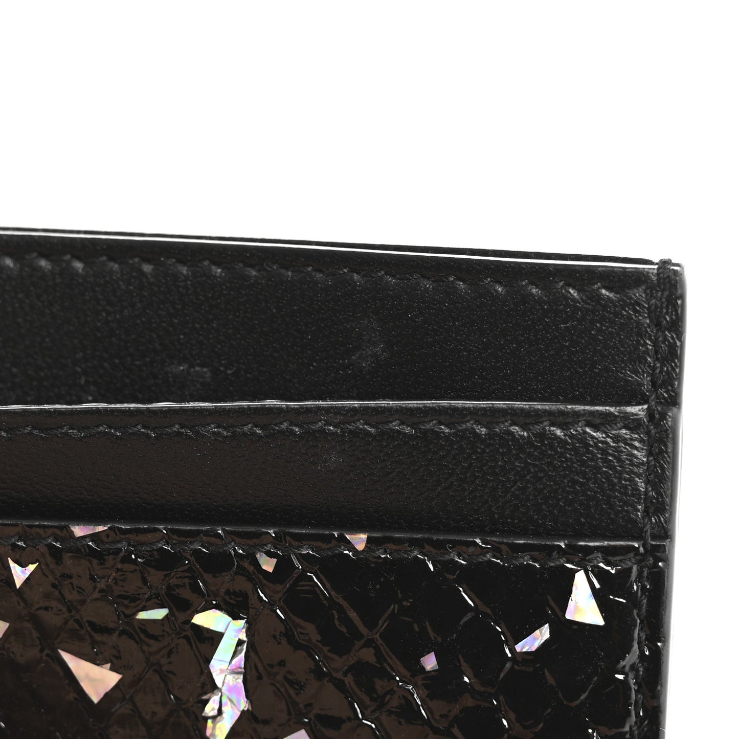 Patent Snakeskin Glitter Monogram Credit Card Case Black