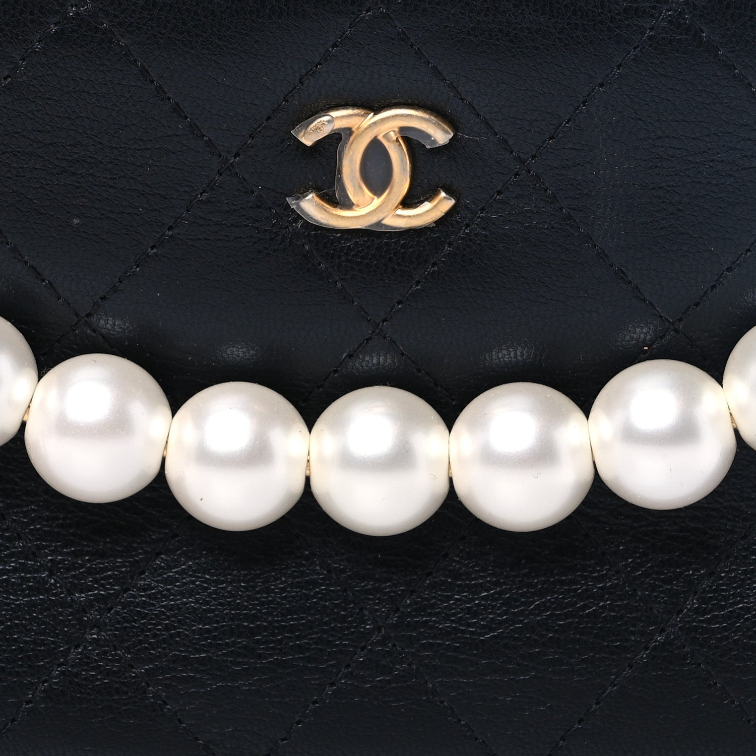 Chanel Goatskin Stitched Small Chic Pearls Clutch With Chain Black 10 of 12