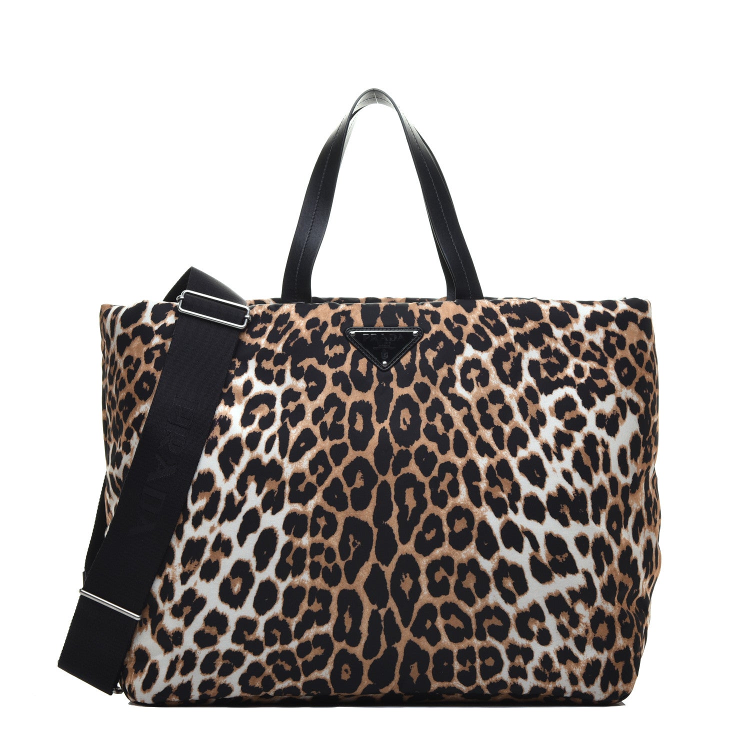 Prada Tessuto Nylon Leopard Print Shopping Tote Avorio 1 of 8