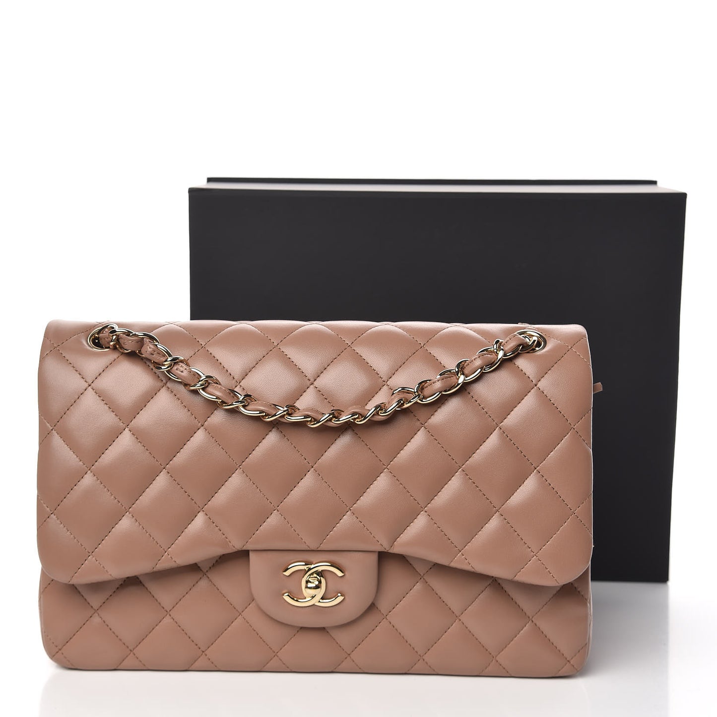 Lambskin Quilted Jumbo Double Flap Dark Beige