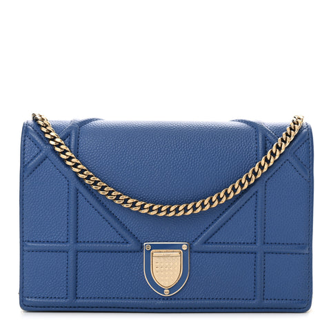 Grained Calfskin Diorama Wallet on Chain Pouch Blue
