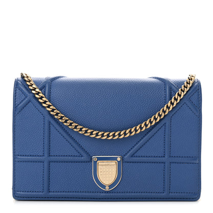 Christian Dior Grained Calfskin Diorama Wallet on Chain Pouch Blue 1 of 10