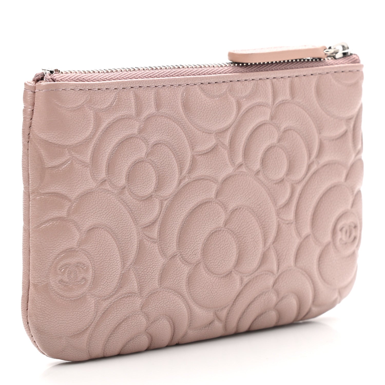 Chanel Goatskin Camellia Embossed Cosmetic Pouch Light Pink 3 of 7