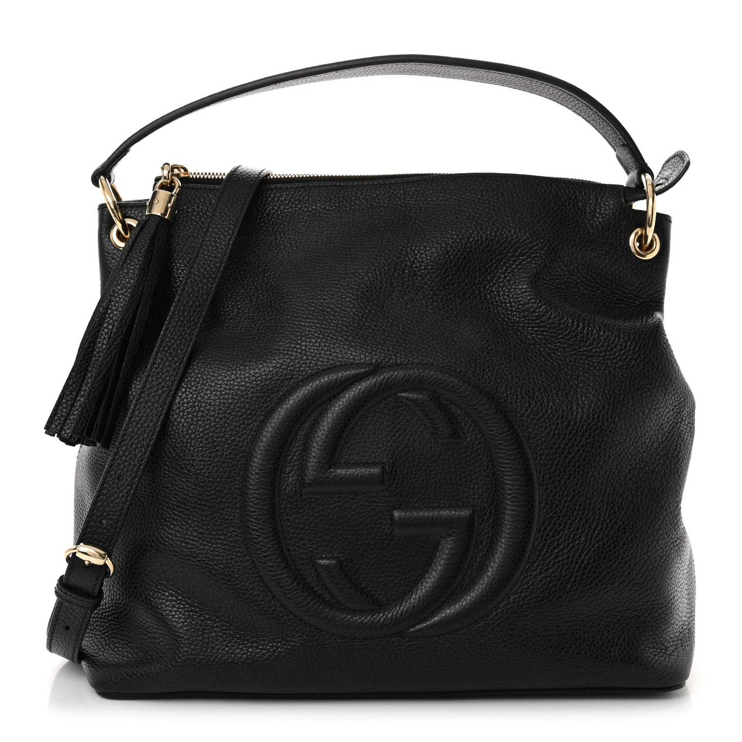 Pebbled Calfskin Large Soho Hobo Black