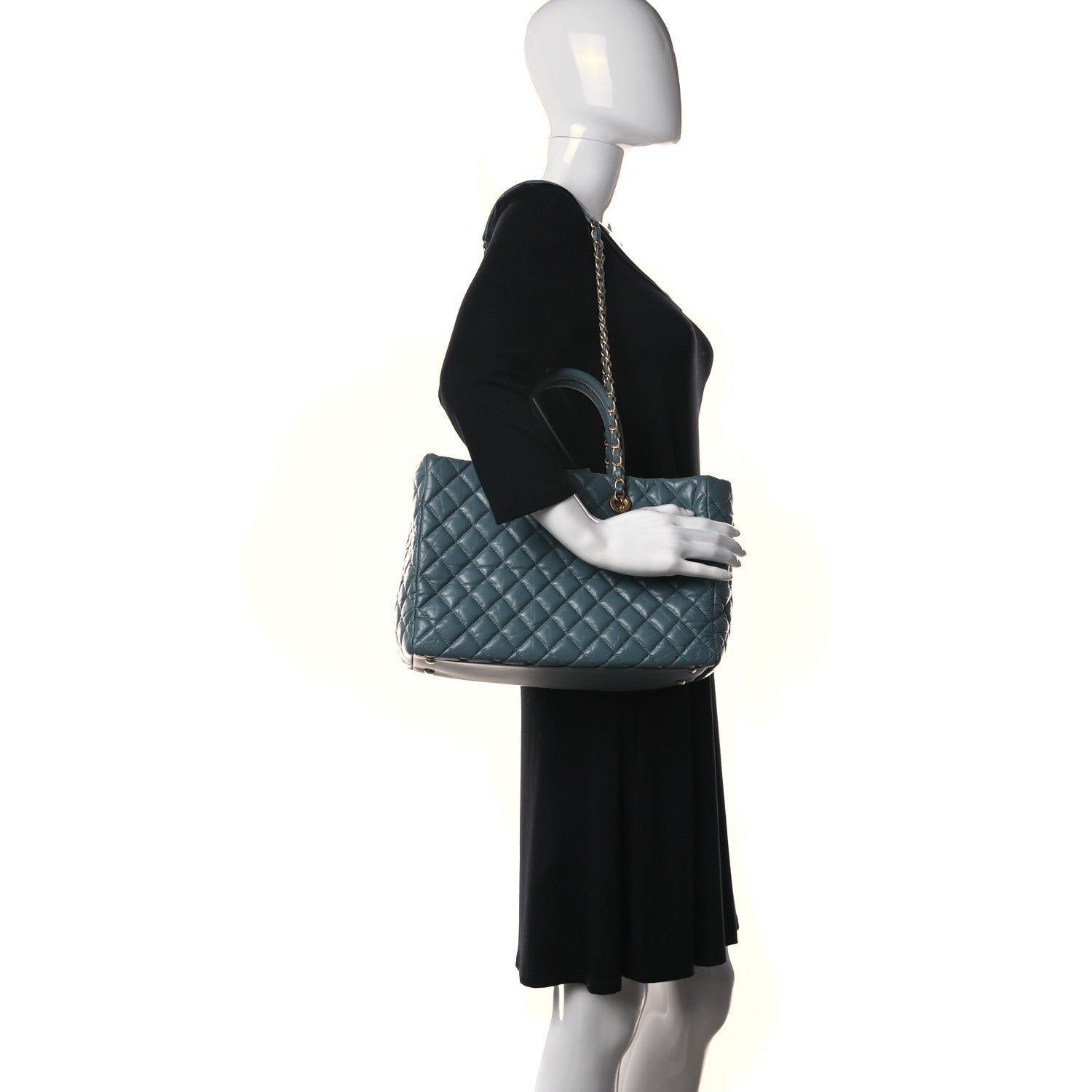 Chanel Aged Calfskin Quilted Large Coco Handle Shopping Tote Blue 3 of 15