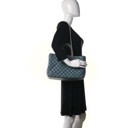Chanel Aged Calfskin Quilted Large Coco Handle Shopping Tote Blue 3 of 15