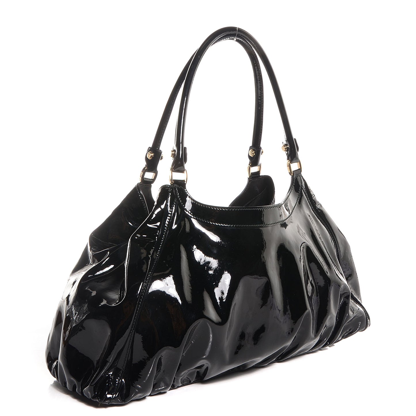 Patent D Gold Large Shoulder Bag Black