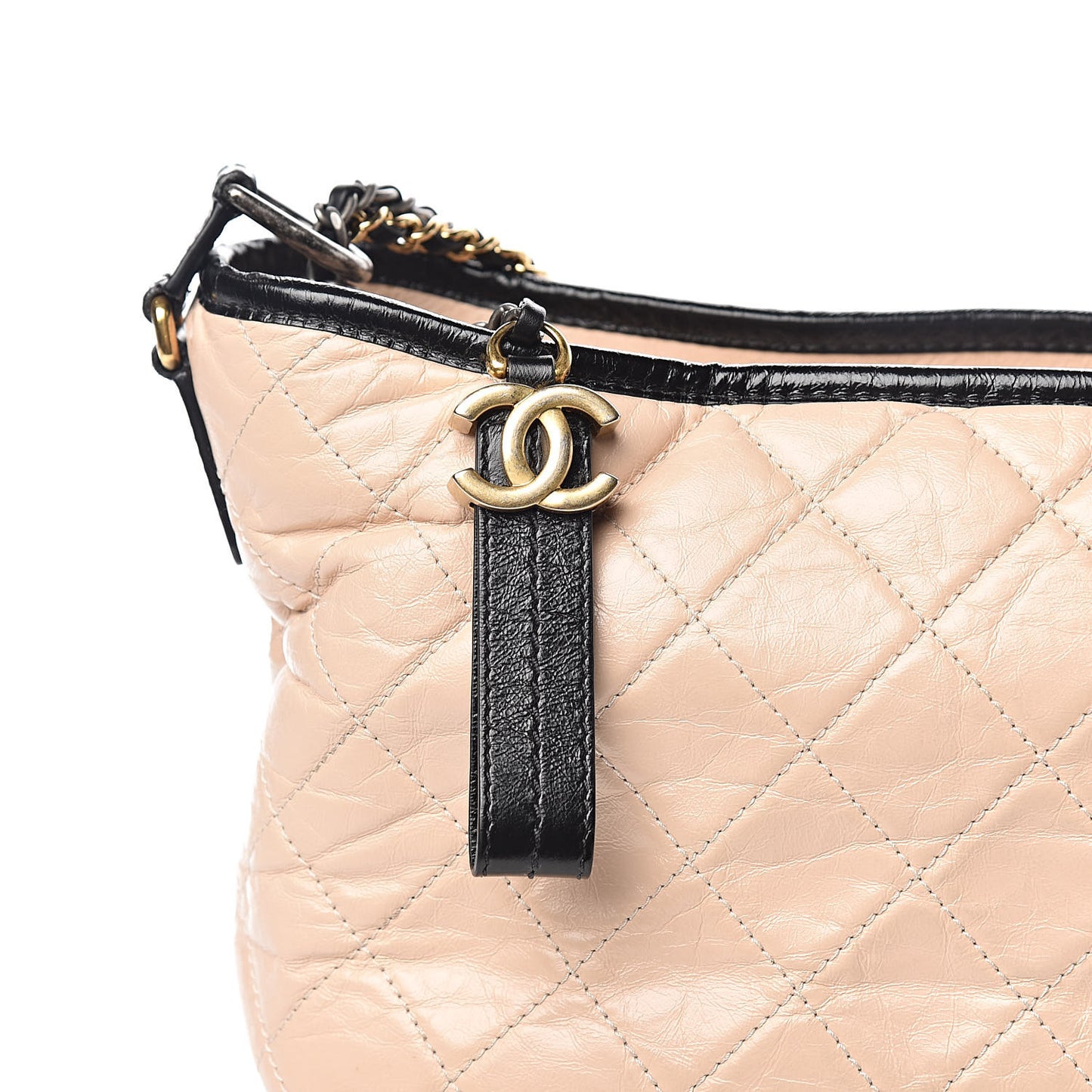 Aged Calfskin Quilted Large Gabrielle Hobo Beige Black
