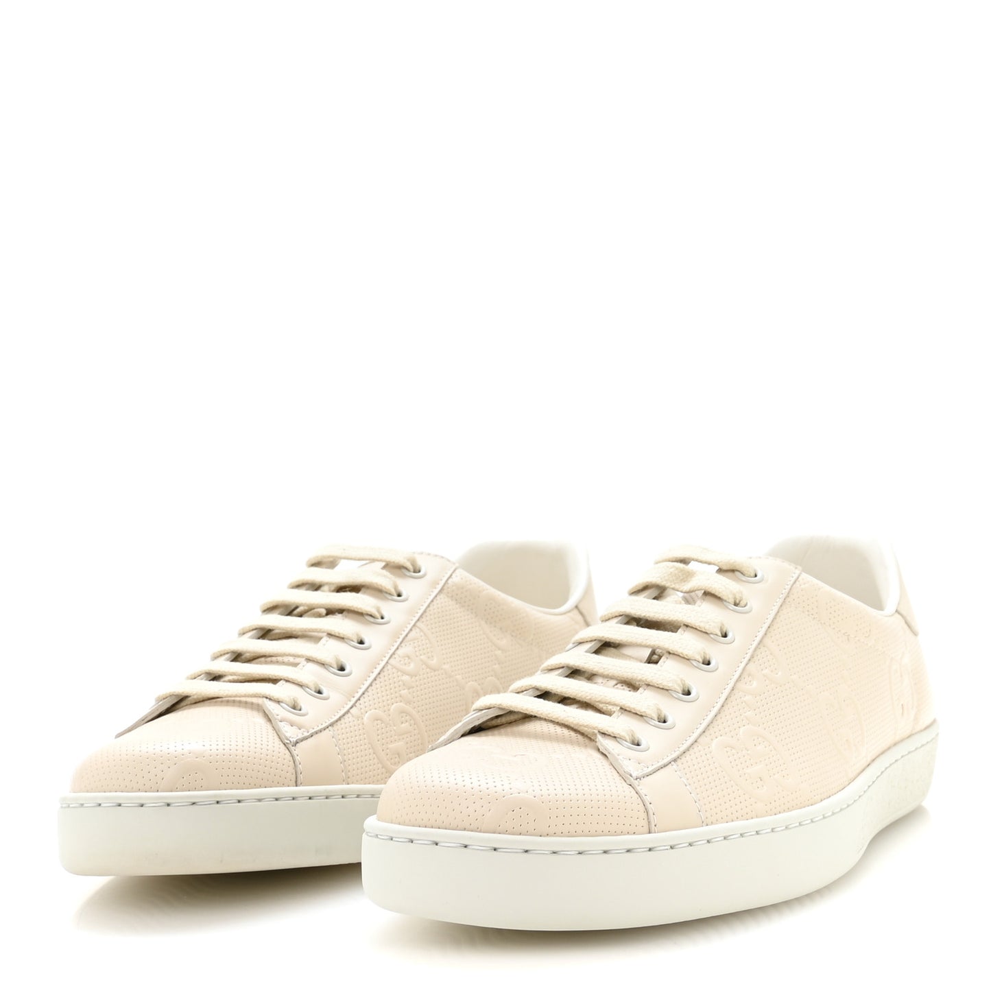 Calfskin GG Tennis Embossed Mens Ace Sneakers 8 Mystic White