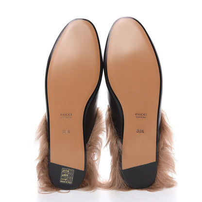 Gucci Calfskin Fur Womens Princetown Slippers 38.5 Black 5 of 8