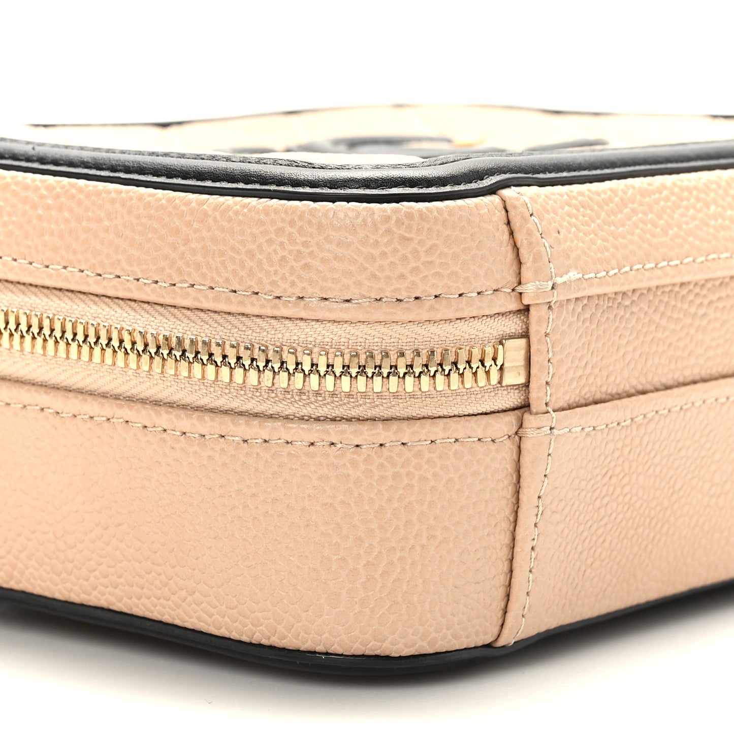 Caviar Quilted Small CC Filigree Vanity Case Beige Black