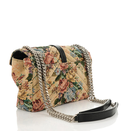 Saint Laurent Floral Print Canvas Matelasse Medium Monogram Satchel Beige Blue Red 3 of 8