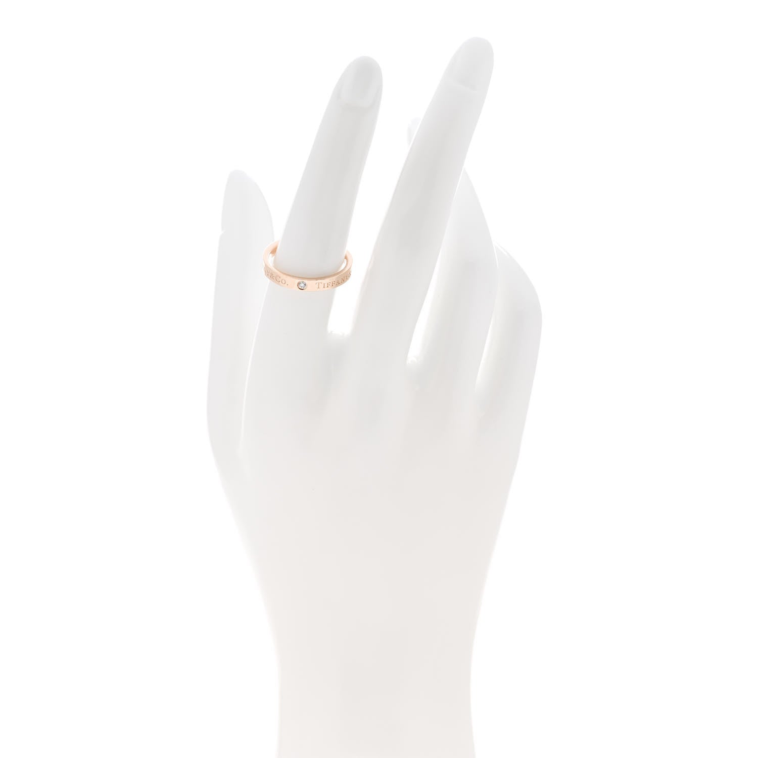 Tiffany 18K Rose Gold Diamond 3mm Logo Band Ring 54 6.75 2 of 4