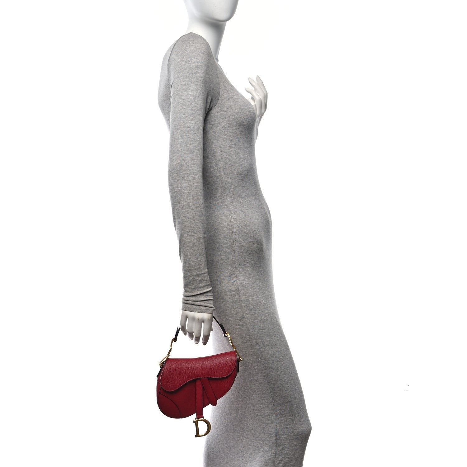 Christian Dior Grained Calfskin Mini Saddle Bag Red 2 of 9