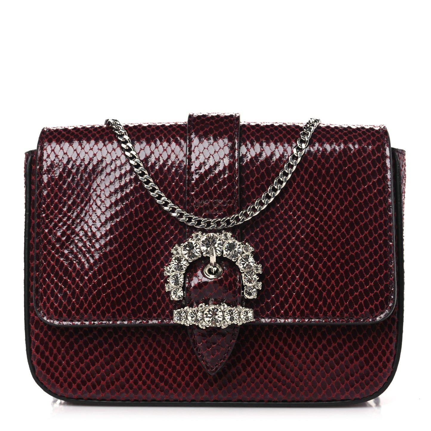 Calfskin Lizard Embossed Crystal Cheri Satchel Bordeaux
