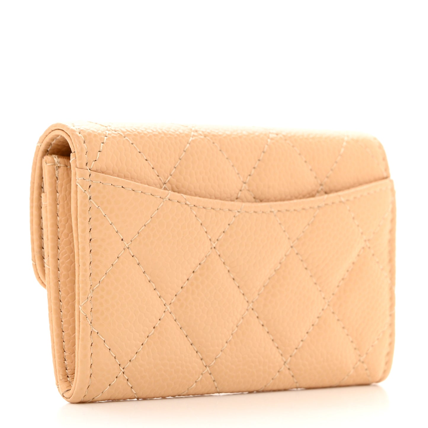 Caviar Quilted Flap Card Holder Wallet Beige