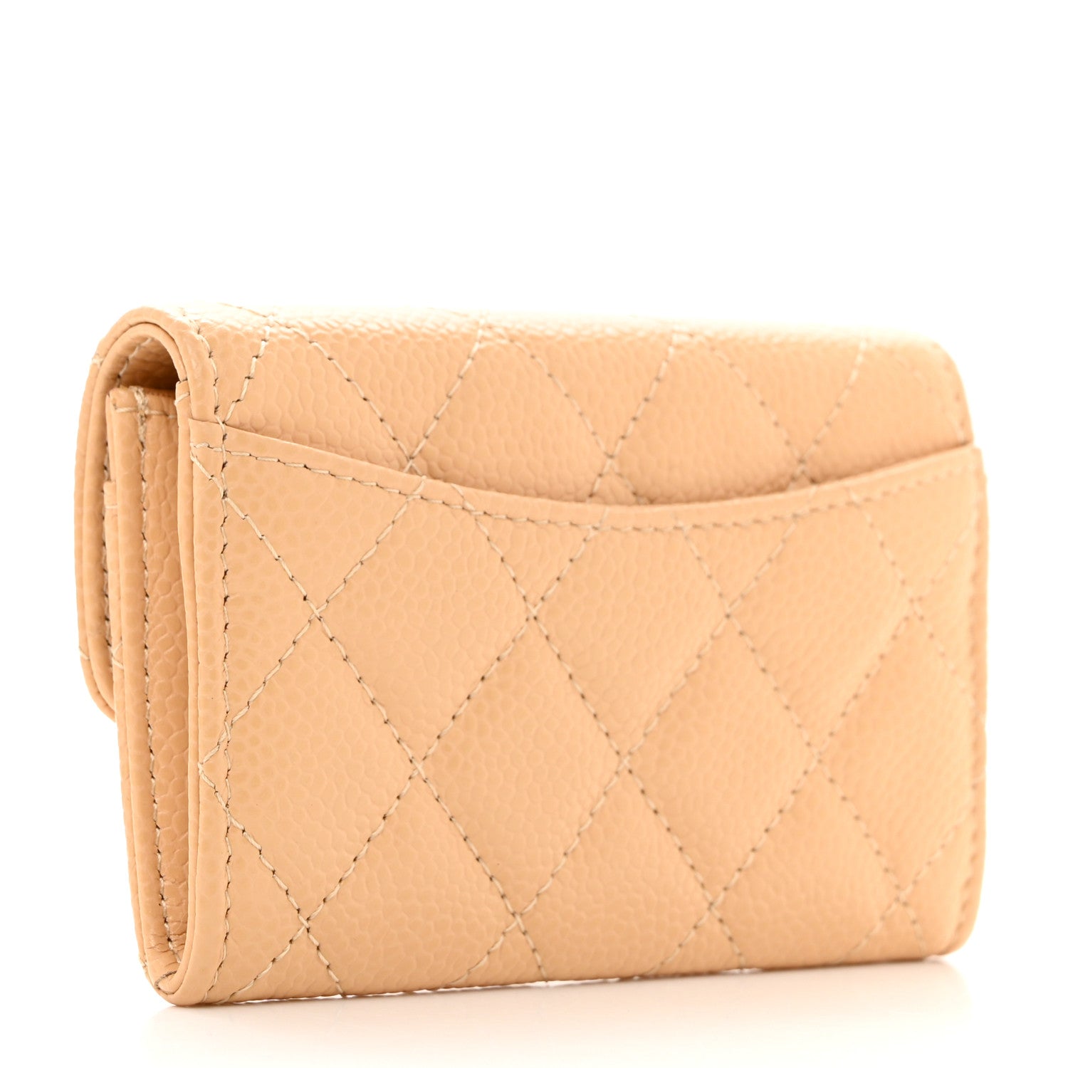 Chanel Caviar Quilted Flap Card Holder Wallet Beige 3 of 9