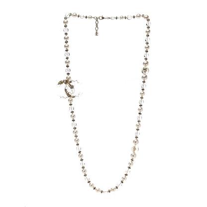 Chanel Resin Pearl Crystal CC Necklace Pearly White Transparent Gold 3 of 4