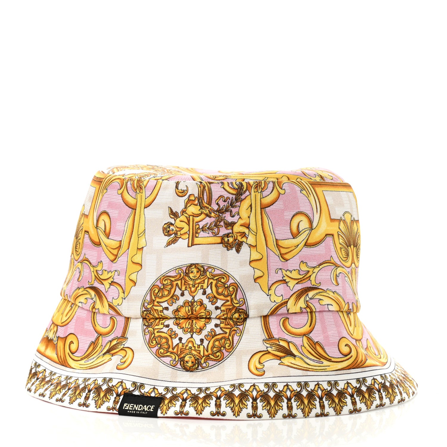 Fendi X VERSACE Silk Fendace FF Baroque Bucket Hat Pink 4 of 9