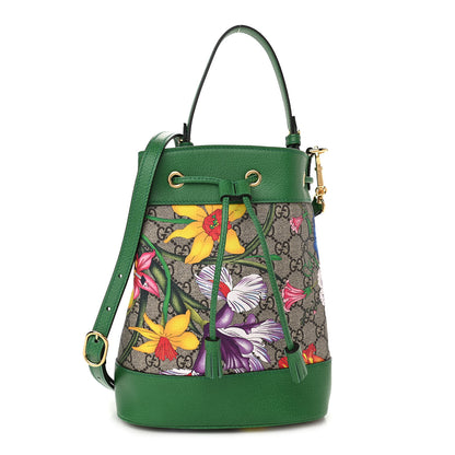 Gucci GG Supreme Monogram Flora Small Ophidia Bucket Bag Beige Multicolor Green 1 of 10