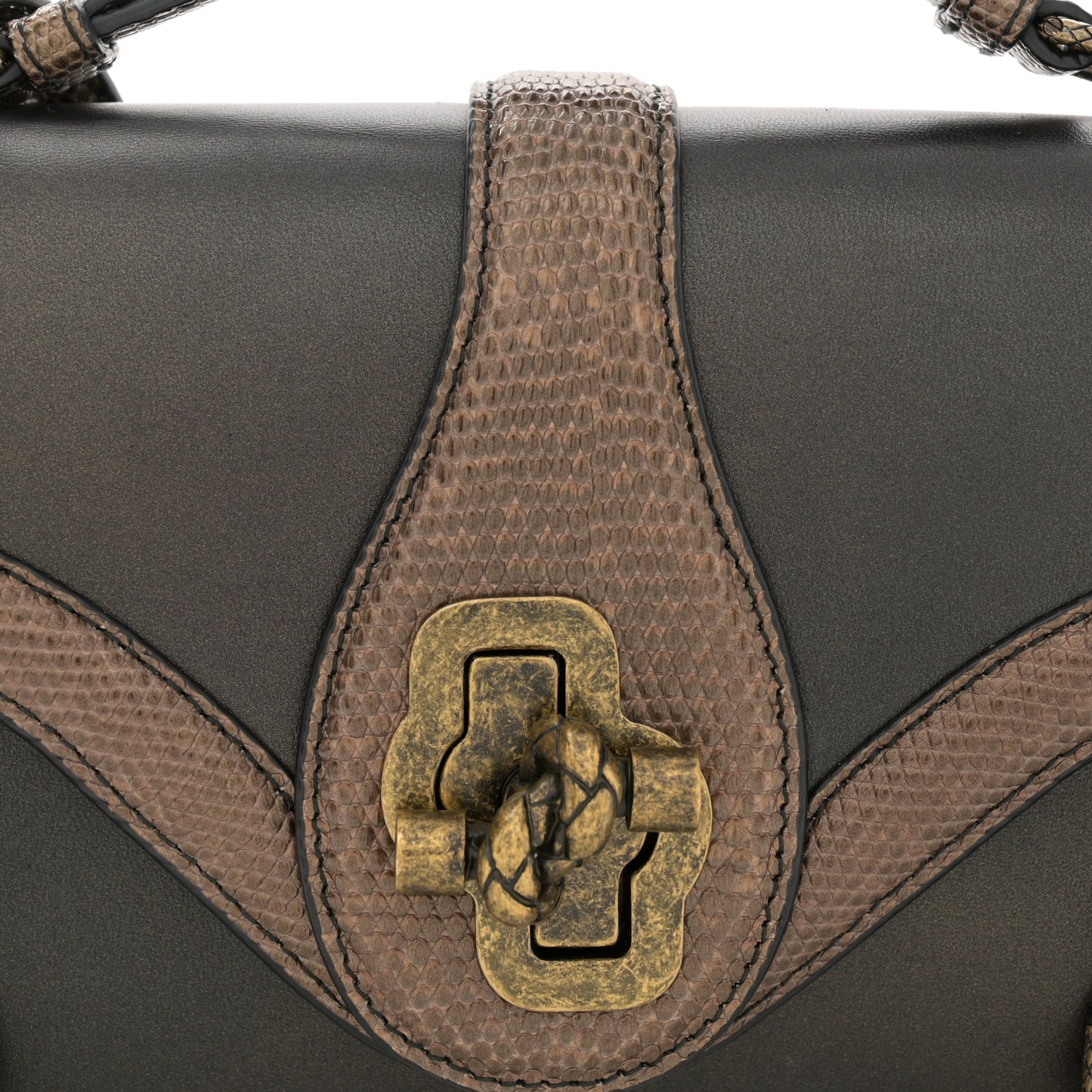 Iridescent French Calf Lizard City Knot Bag Dark Bronze