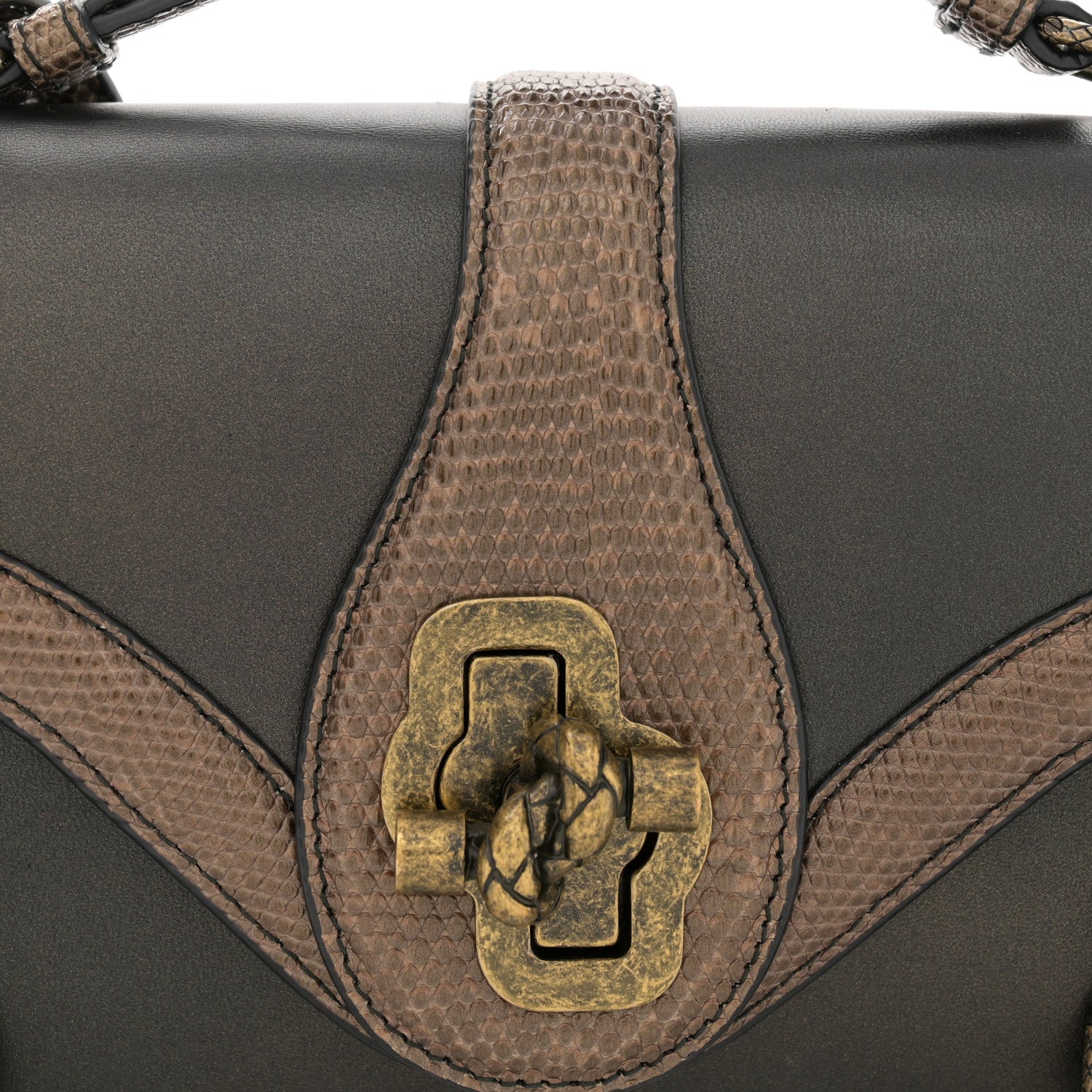 Bottega Veneta Iridescent French Calf Lizard City Knot Bag Dark Bronze 8 of 15