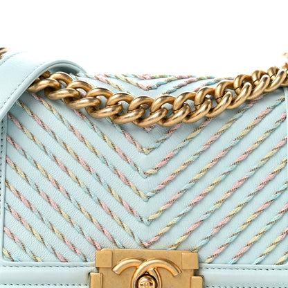 Chanel Calfskin Chevron Embroidered Small Boy By The Sea Flap Light Blue 8 of 11