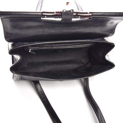 Gucci Monogram Studded Bamboo Bullet Satchel Black 5 of 9