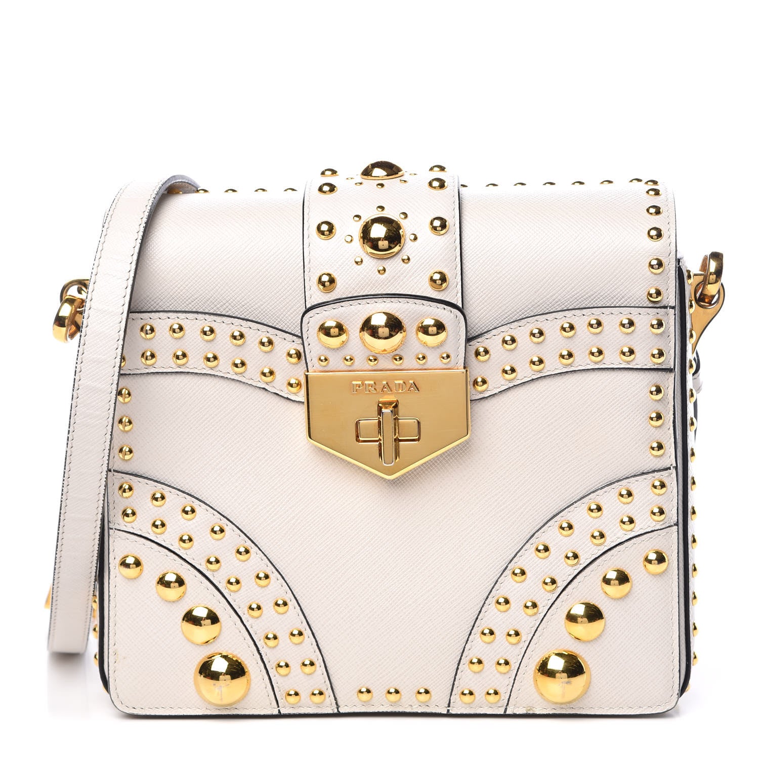 Prada Saffiano Sound Studded Hobo Talco 1 of 13