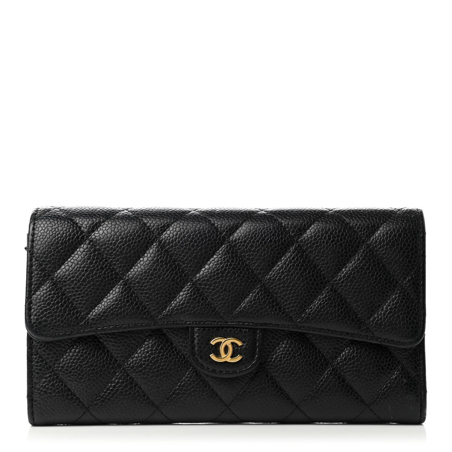 Caviar Quilted Large Gusset Flap Wallet Black