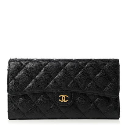 Chanel Caviar Quilted Large Gusset Flap Wallet Black 1 of 9