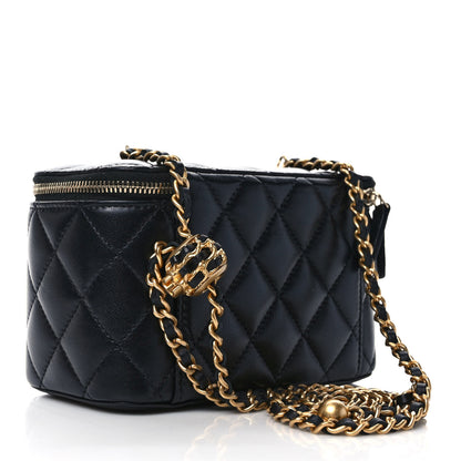 Chanel Lambskin Quilted Small Pearl Crush Vanity Case With Chain Black 3 of 9